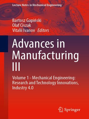 cover image of Advances in Manufacturing III, Volume 1